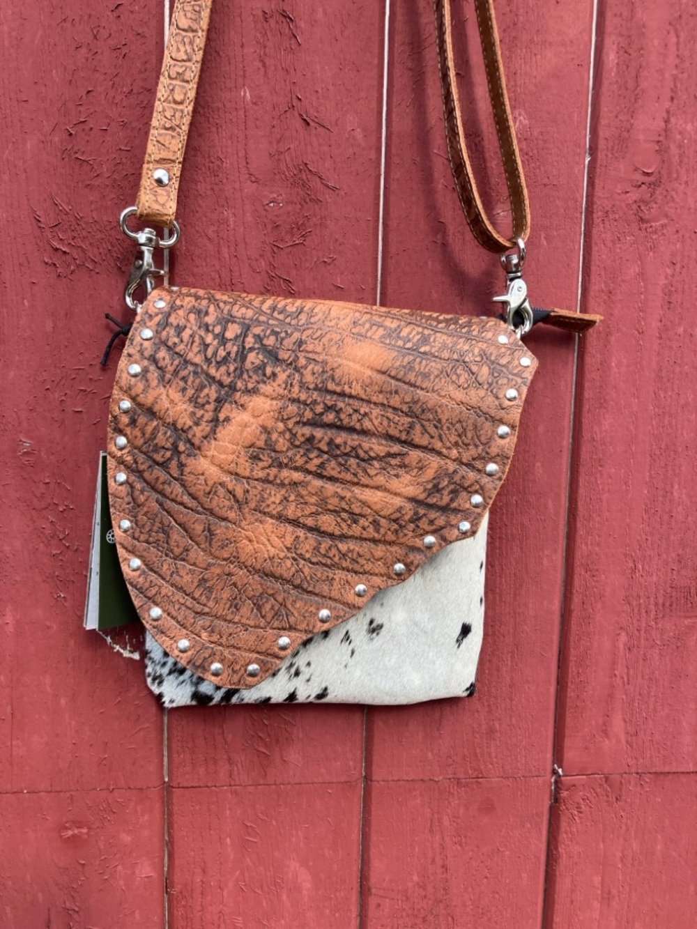 Cowhide Crossbody Bag with Textured Genuine Leather Flap